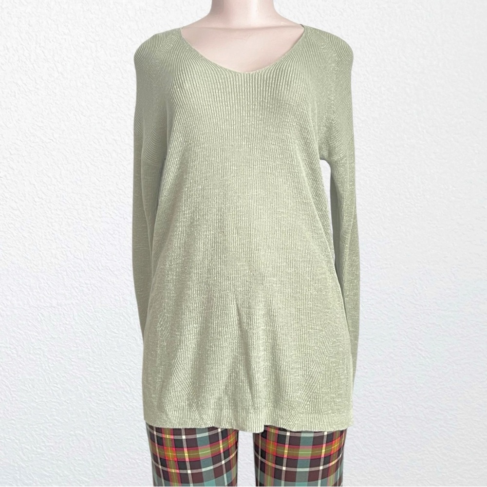NEW Banana Republic Linen Blend Ribbed Knit V-Neck Casual Tunic Sweater SZ S - Picture 2 of 9